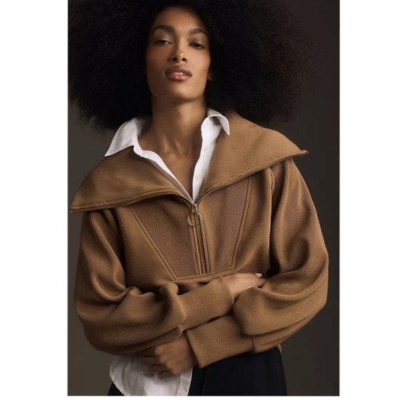 Varley Sweaters - Varley Vine Half Zip Pullover Ottoman Fabric Brown Size XS Oversized